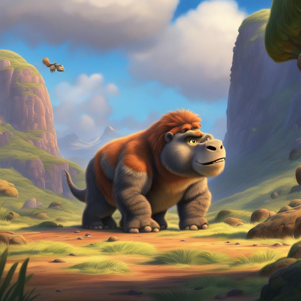 Fluffy Prehistoric Animal in Pixar Style