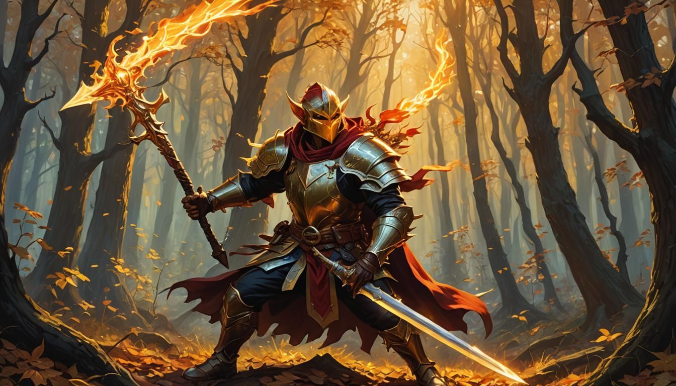 Vibrant Hobgoblin Sun Wizard in Fantasy Landscape with Triad...