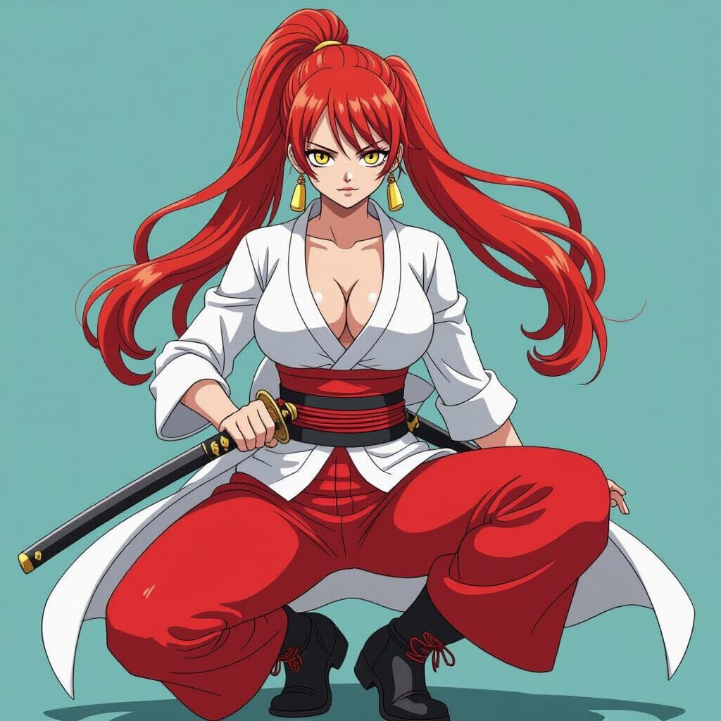 Red Haired Warrior Woman in Dynamic Anime Style