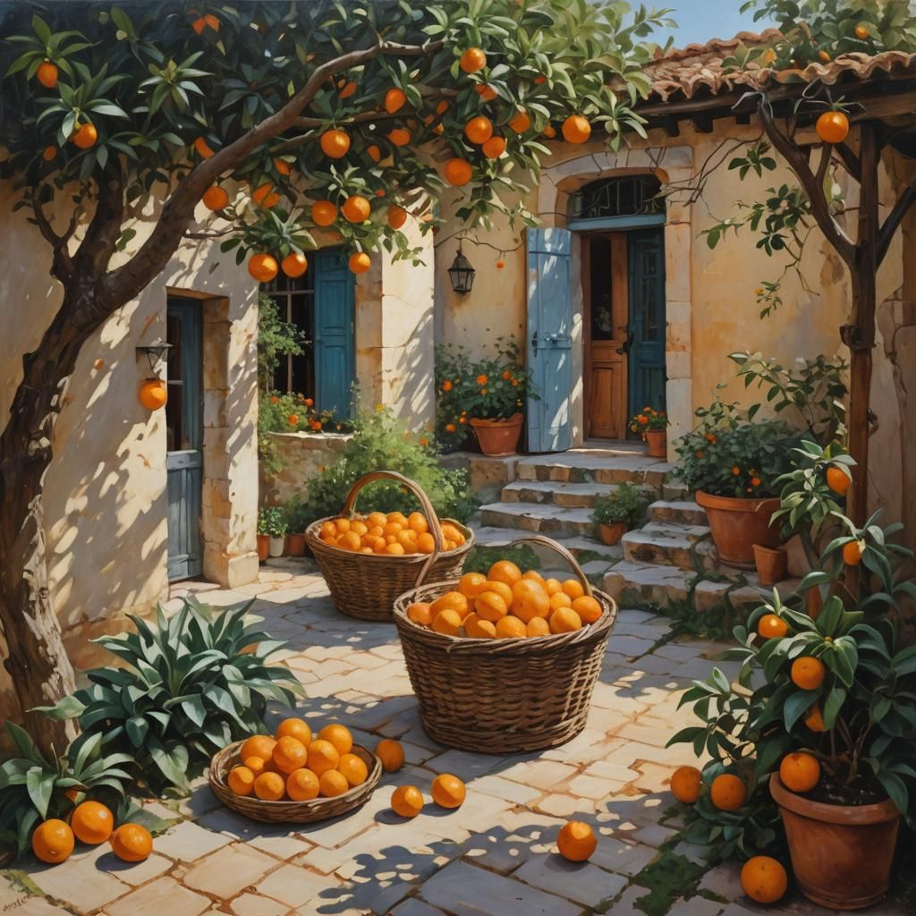 Oranges in Spanish Garden: An Oil Painting