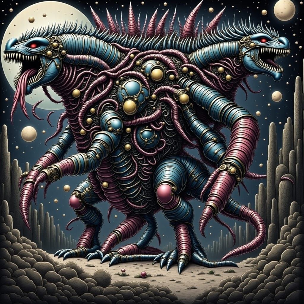 Demonic Mechagodzilla Centaur in Giger Style