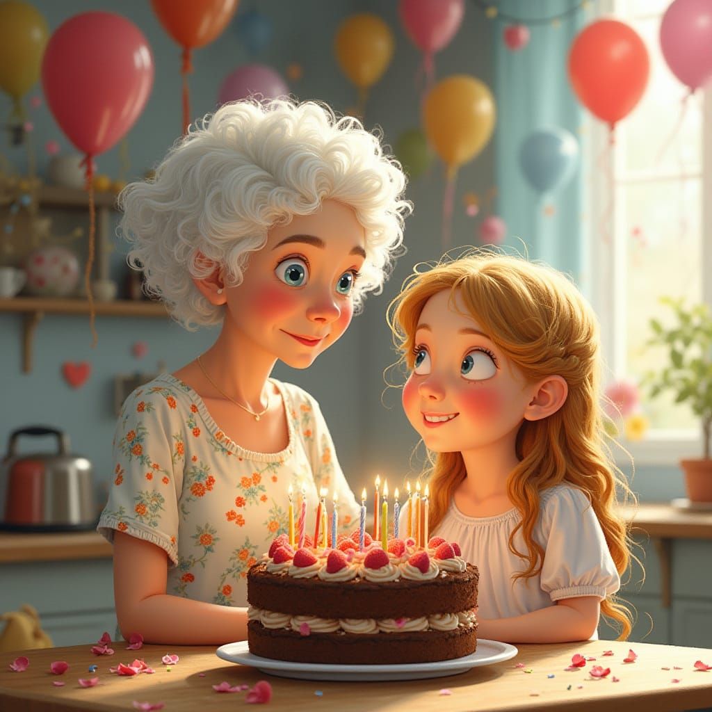 Great Grandmother and Granddaughter Share Birthday Cake