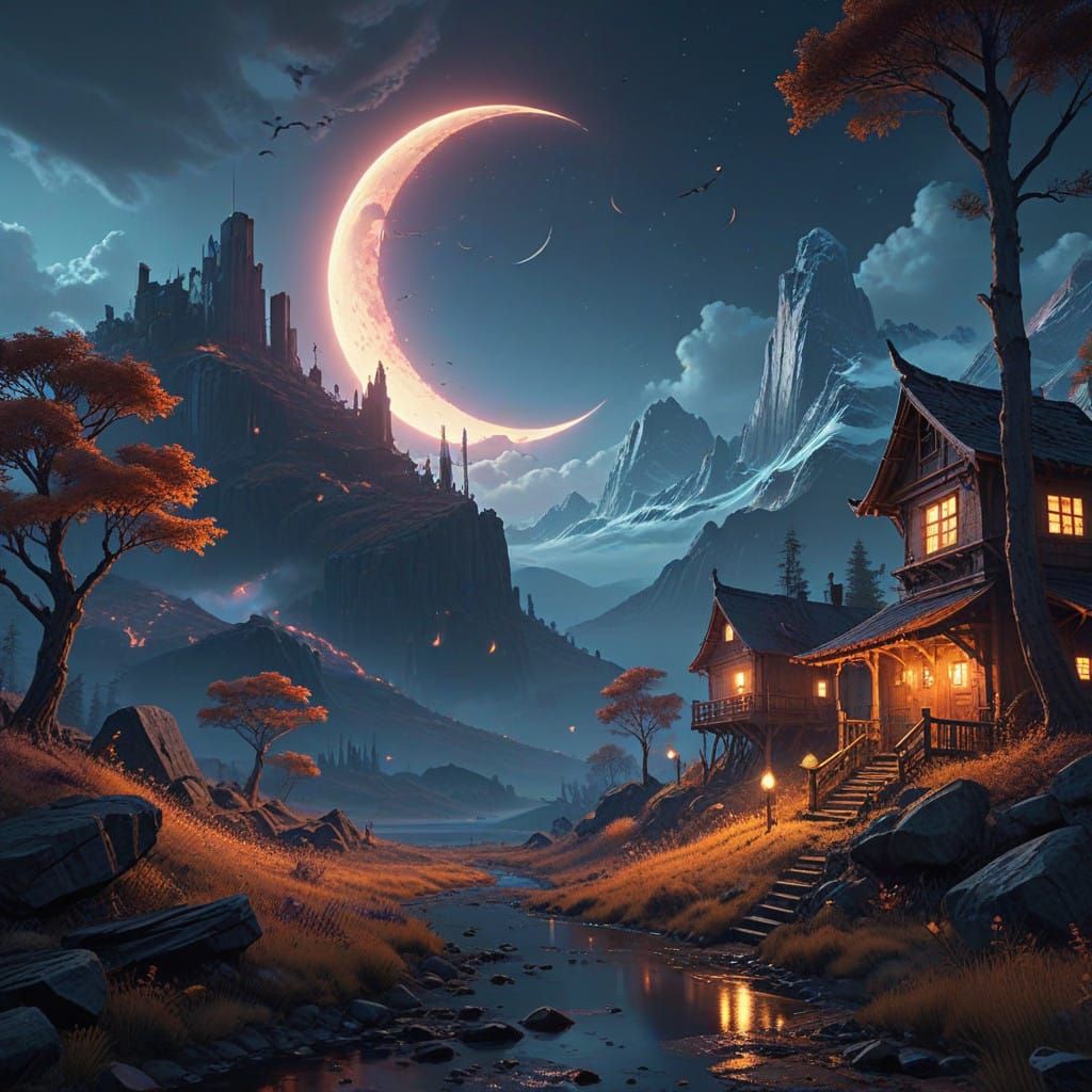 Ethereal Moonlit Fantasy World in Vibrant, Cinematic Detail
