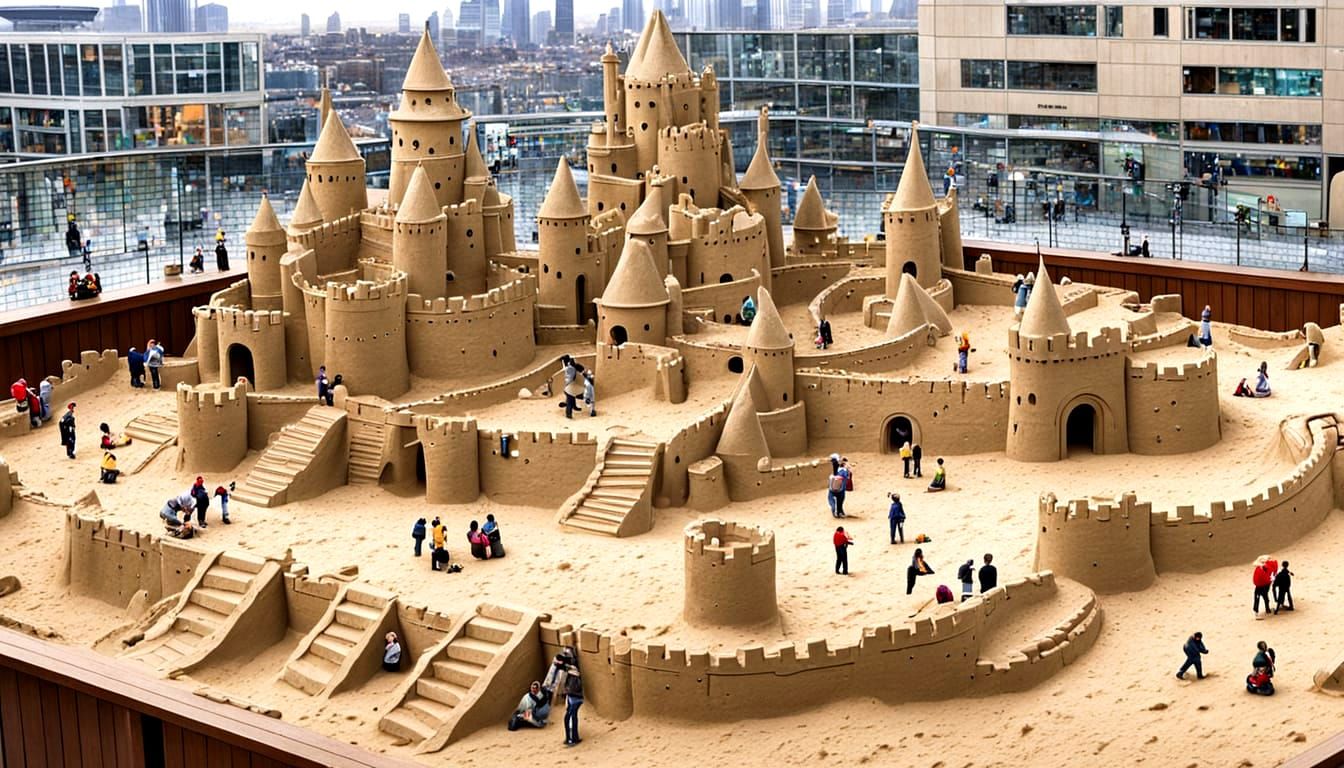 Giant Sandcastle Metropolis in a Child's Urban Oasis