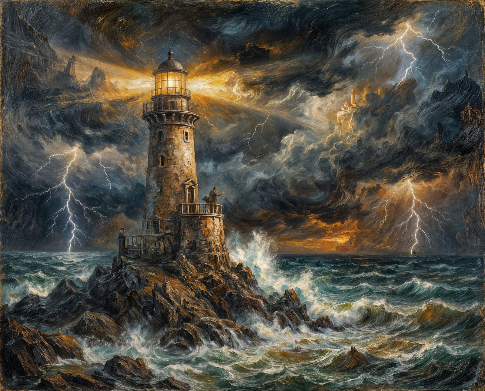 Ancient Lighthouse in Storm Oil Painting