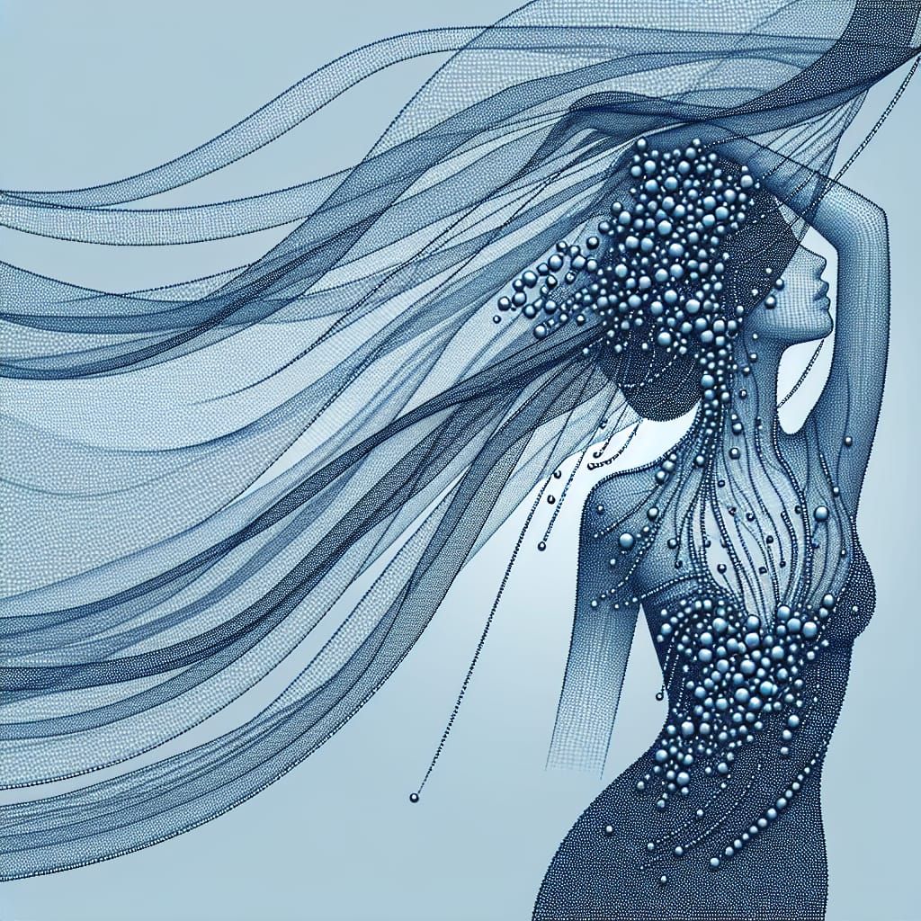 Blue Beaded Haute Couture Fabric Design