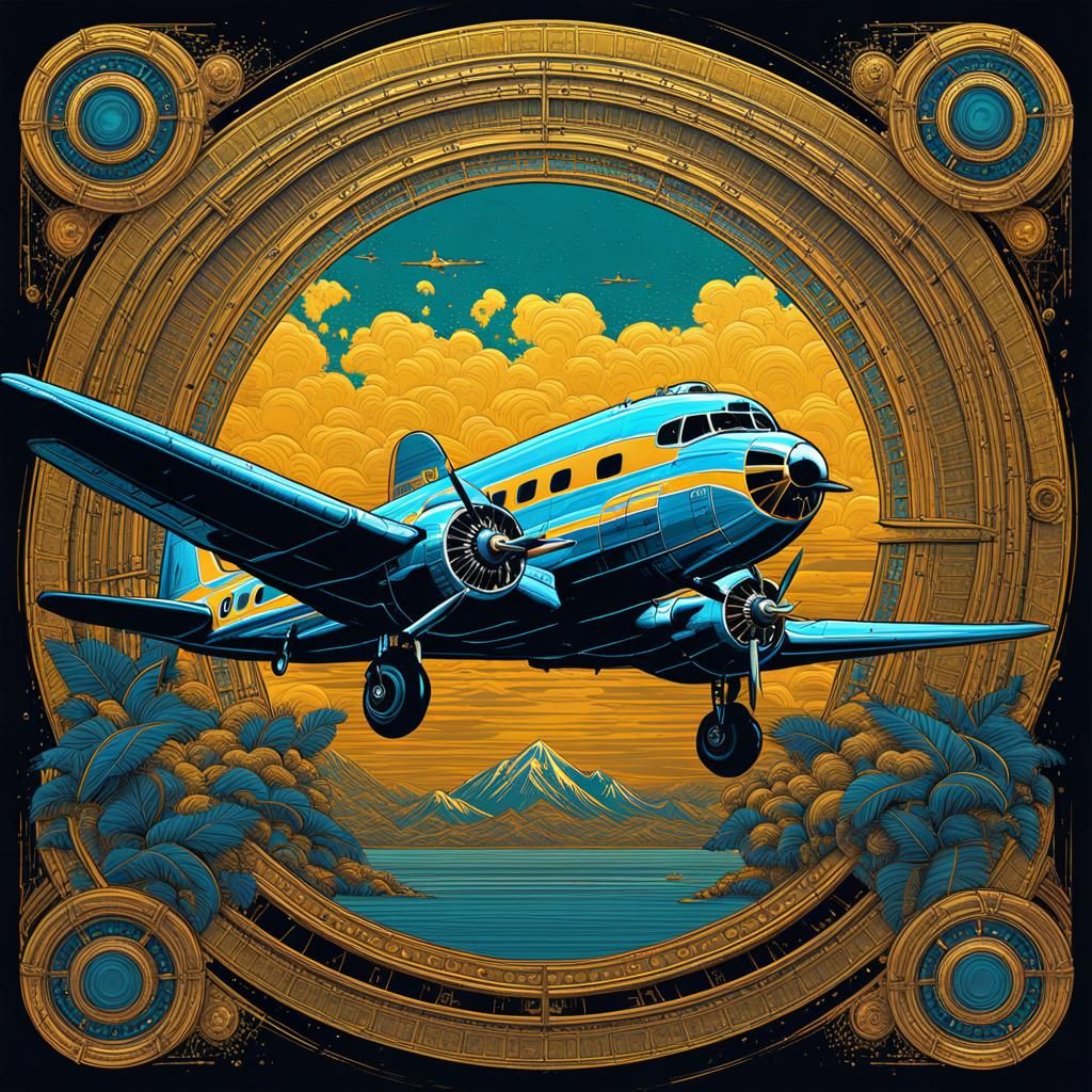 DC-3 Airplane in Pop Art Style