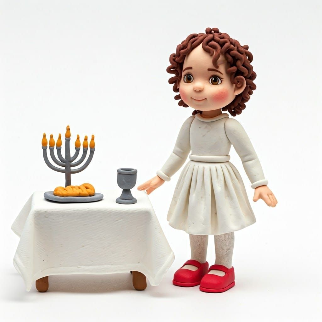 Plasticine Doll Prepares for Sabbath in Naive Art Style