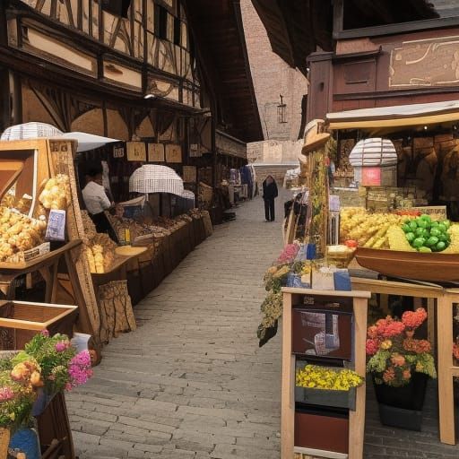 Detailed Medieval Market Scene