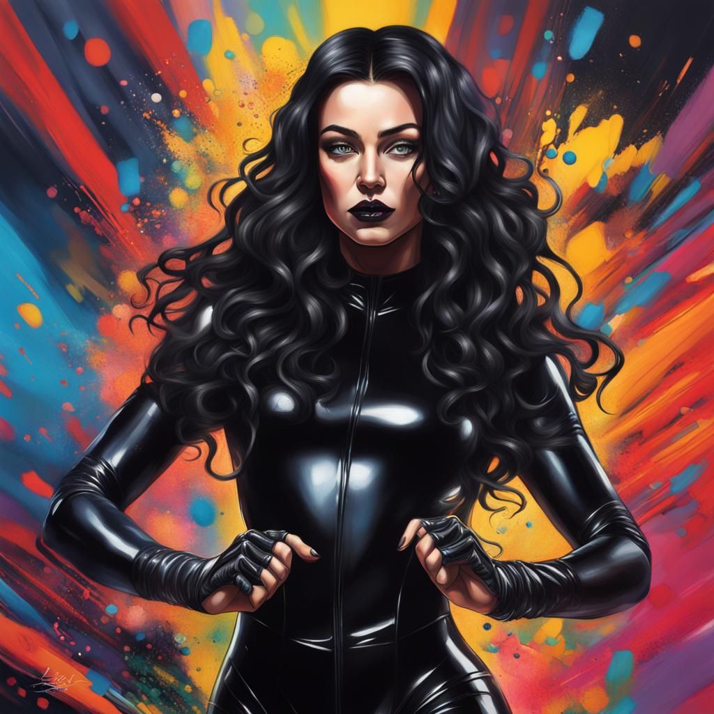 Beautiful Woman in Latex Bodysuit: Hyperrealistic Splash Art