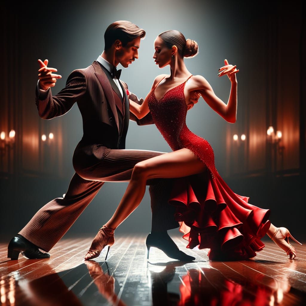 Tango Dancers on a Polished Wooden Floor