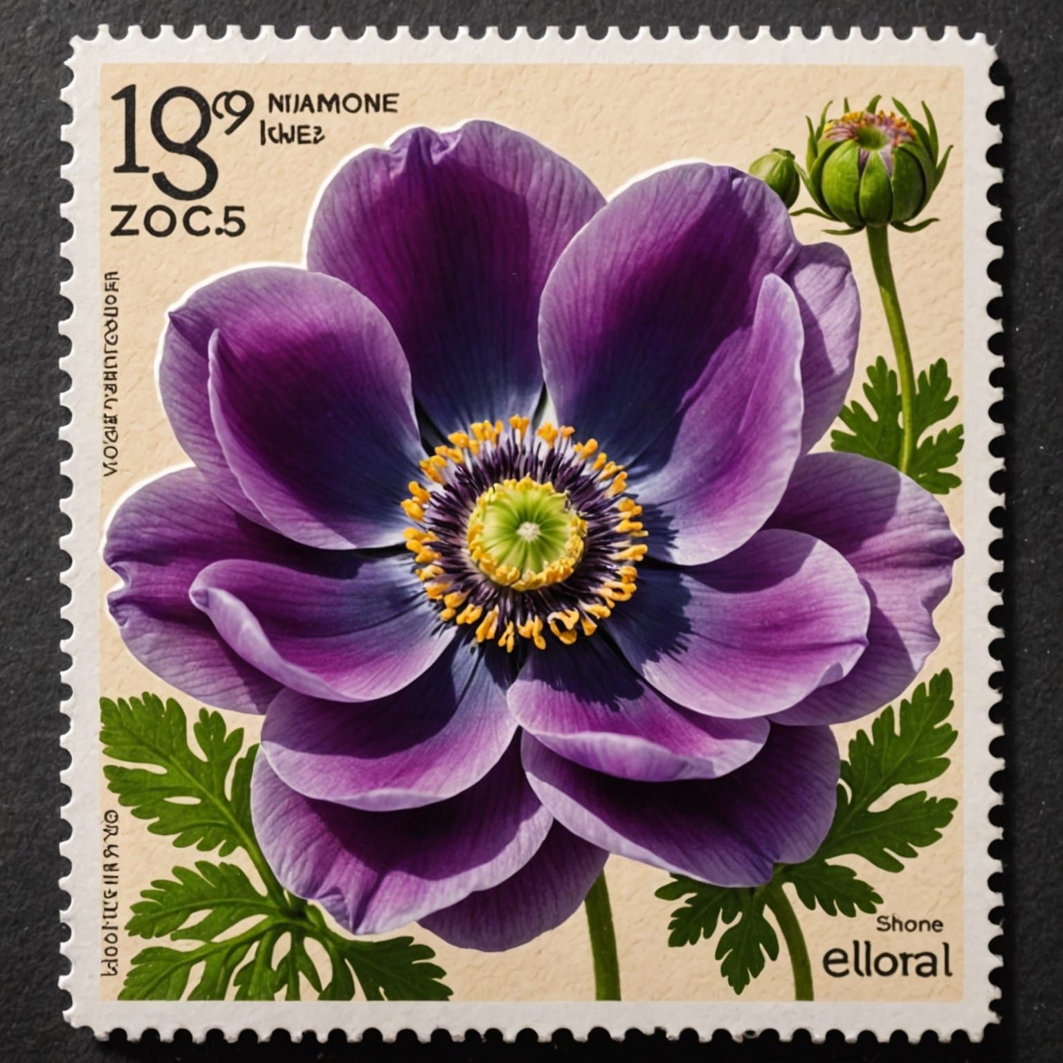 Anemone Flower Stamp Illustration