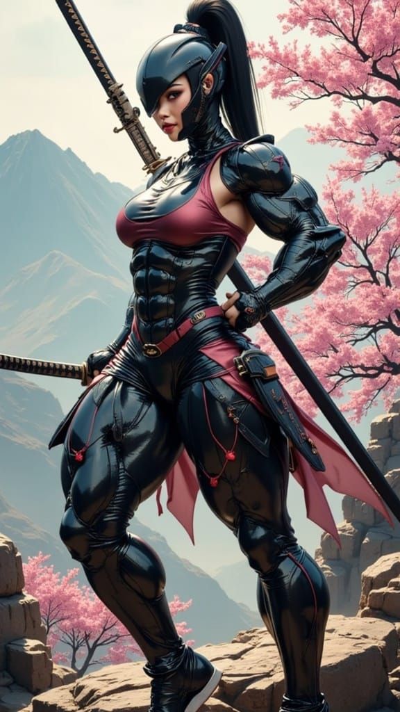 Ethereal Geisha Warrior in Cyberpunk Armor