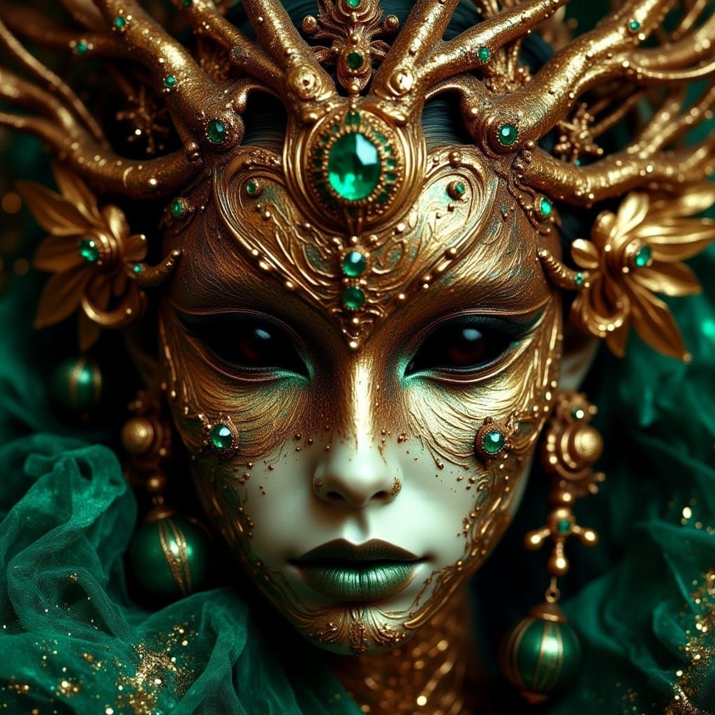 Ornate Gold Venetian Mask in Baroque Style