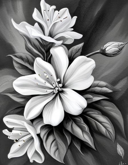 Renaissance Arrow Pierces Jasmine Flower, Black and White