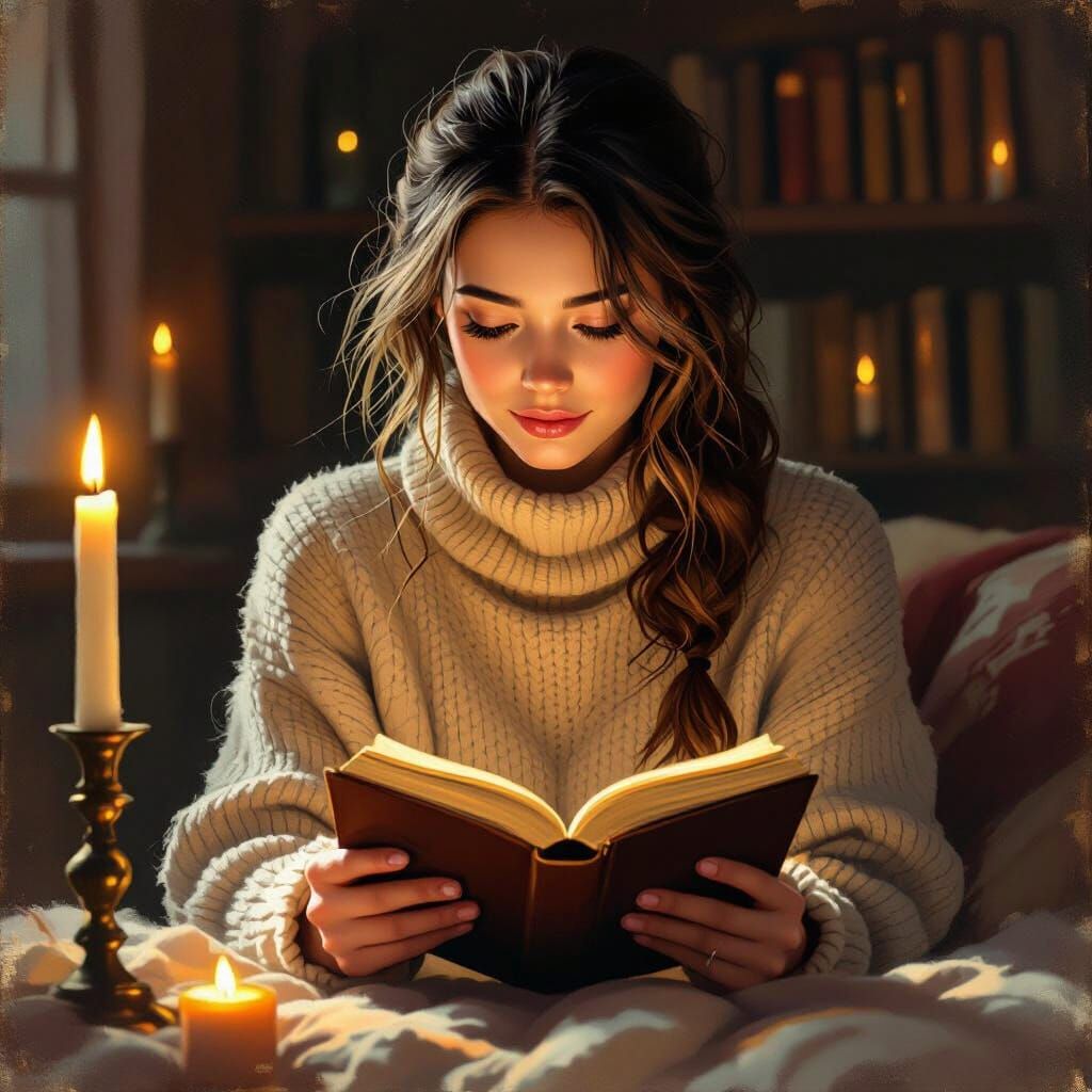 Woman Reading by Candlelight, Da Vinci Style