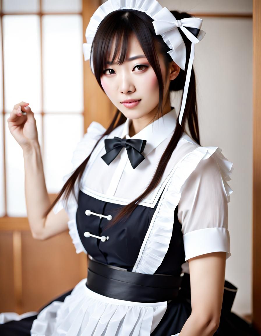 Japanese Maid in Traditional Art Style