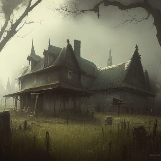 Sinister Haunted Village, Dark Fantasy Art