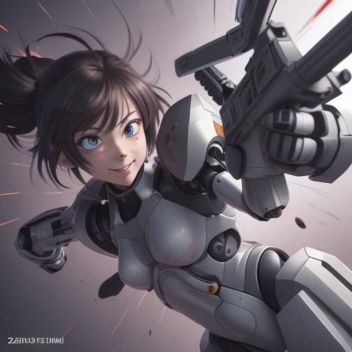 Adorable Robot with Gun in Cartoon Cel-Shading