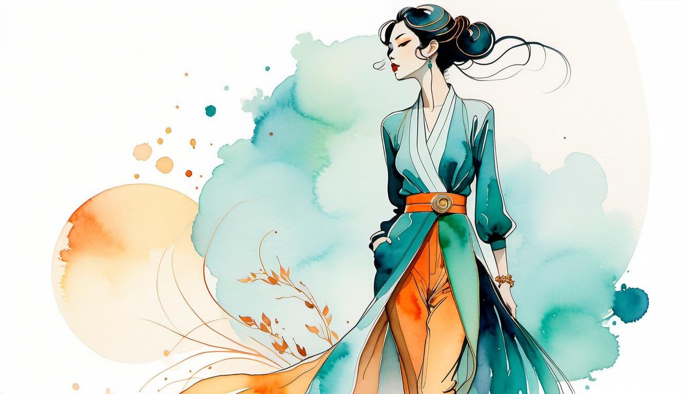 Japanese Woman in Jojo Style: Minimalist Fashion Sketch