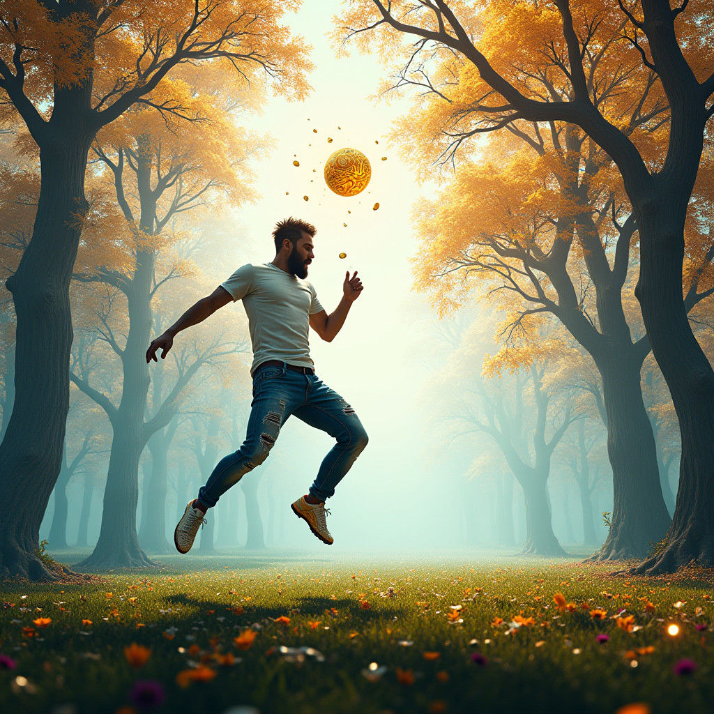 Neon Soccer Field in Klimt Style