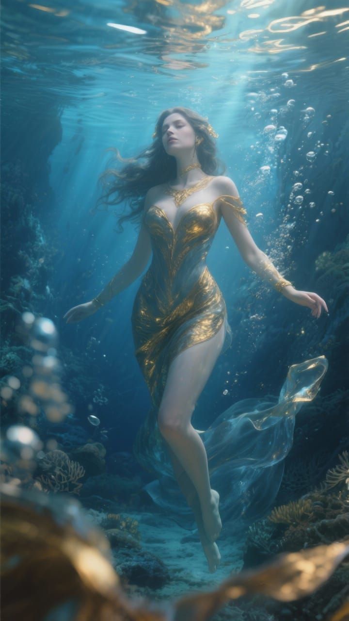 Goddess in Mystical Underwater Realm, Cinematic Fantasy Real...