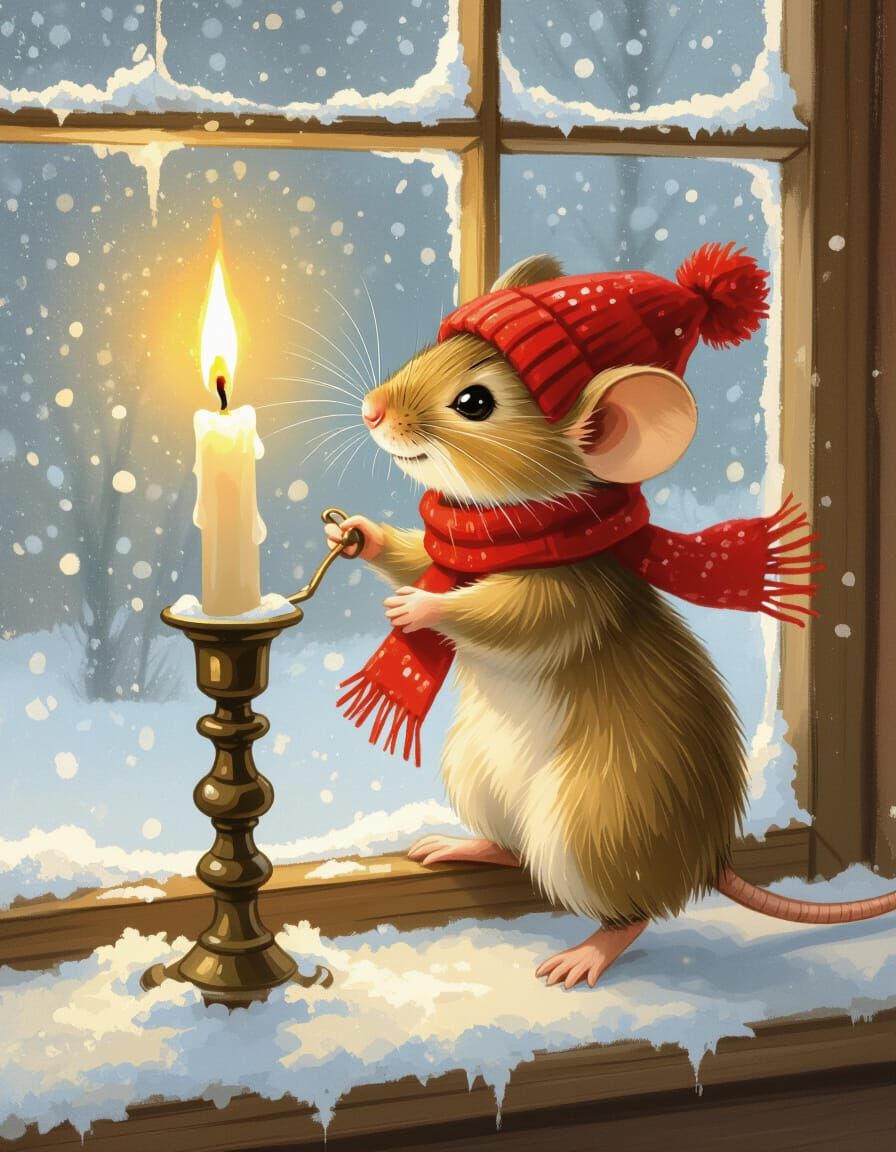Mouse Relights Candle on Christmas Eve, Storybook Style
