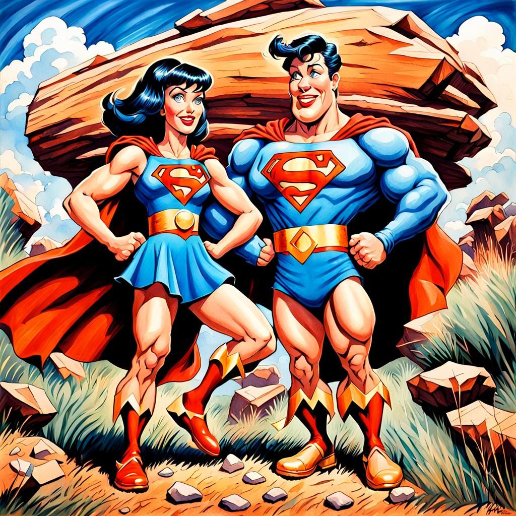 Betty Rubble as Supergirl in Gouache Comic Art