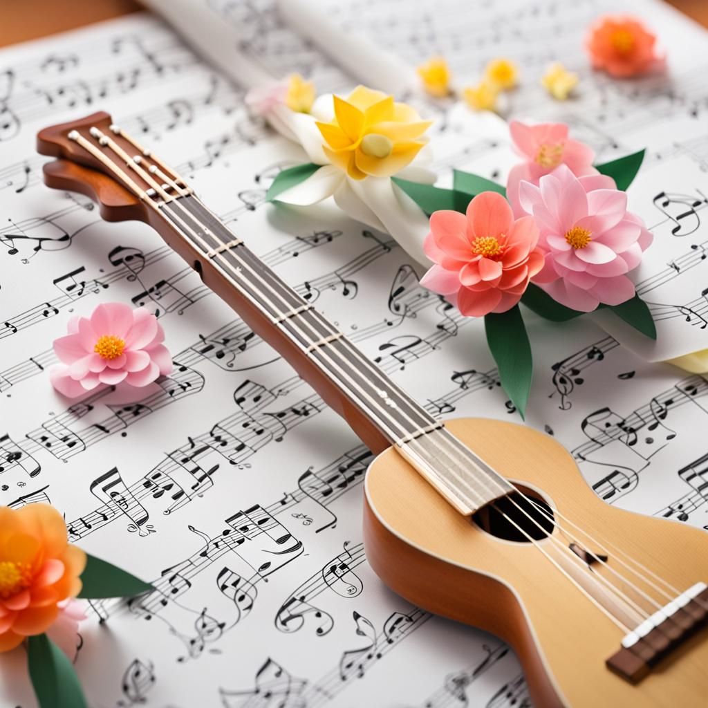 Origami Guitar with Cane and Musical Elements