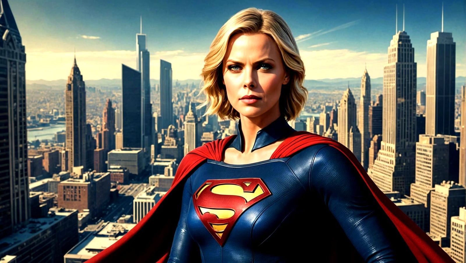 Supergirl Over Metropolis in Digital Art