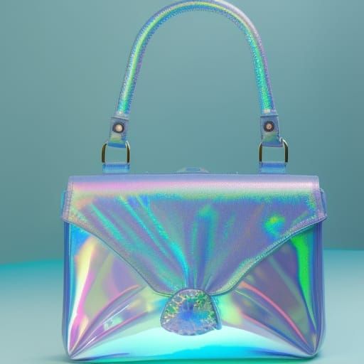 Aquamarine holographic seashell handbag with turquoise blue holographic accents& greenish blue holographic accents& ligh...