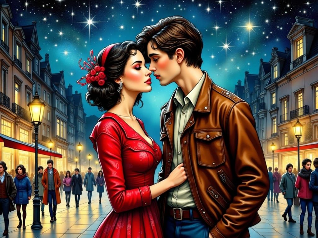 Romantic Starlit Moment in Retro Chic Style