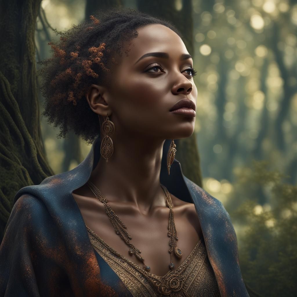 Hyperrealistic Portrait of Meditating Man in Forest