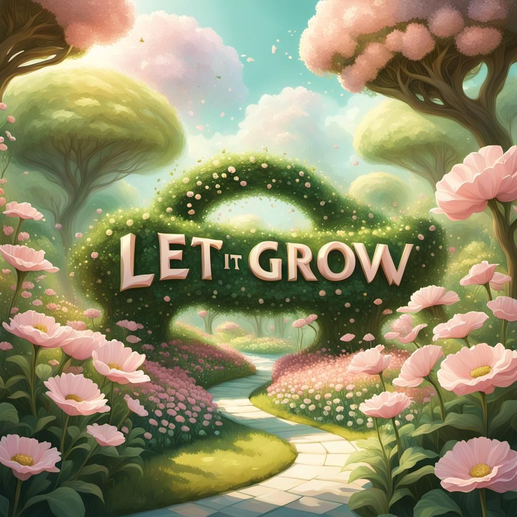 Abstract Flower Garden with Sign in Fantasy Art Style