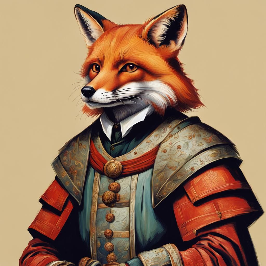 Red Fox Noble Portrait in Renaissance Style