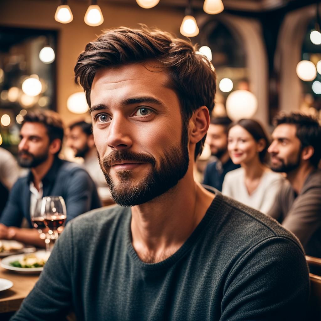 Friends Gather in Italian Restaurant: Professional Photograp...