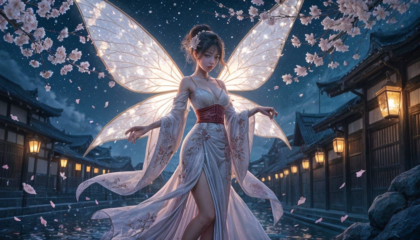 Japan as Cherry Blossom Fairy in Hyperrealistic Style