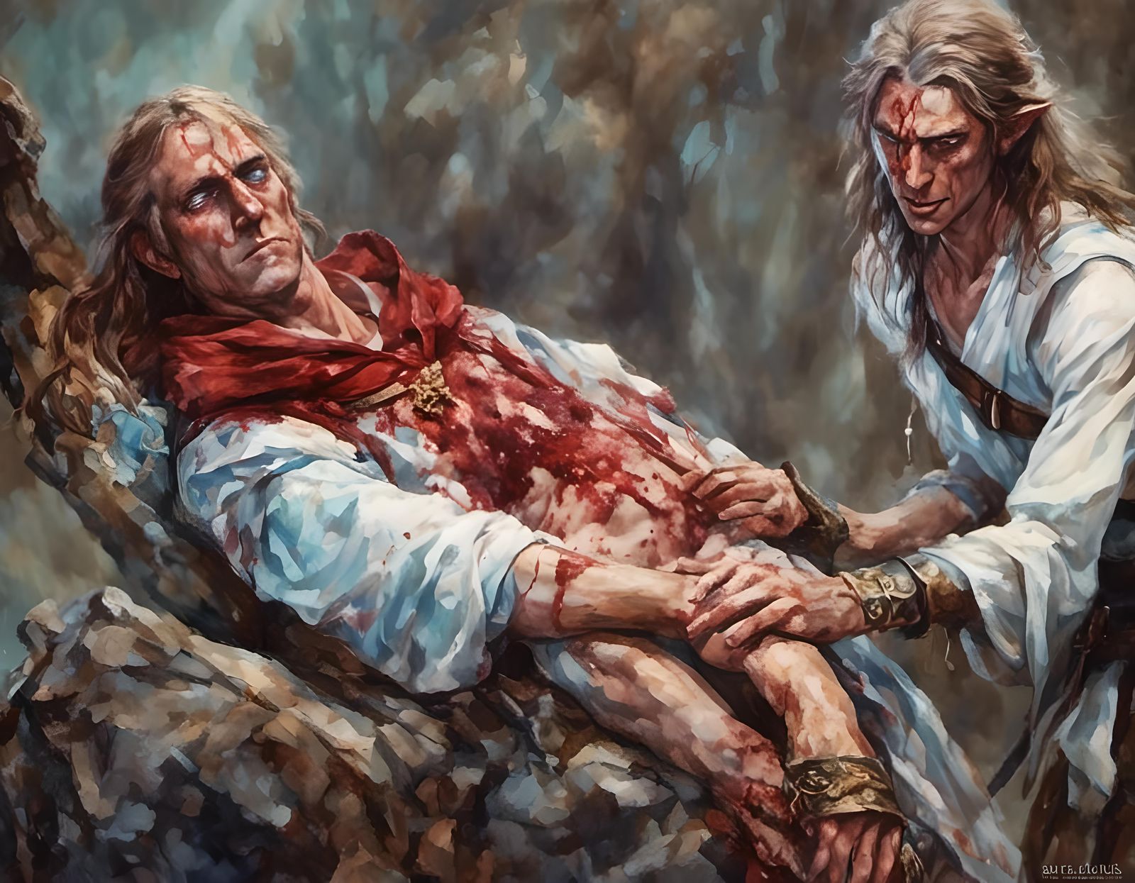 Medic Tending Burn Victim in Gritty Realism Style