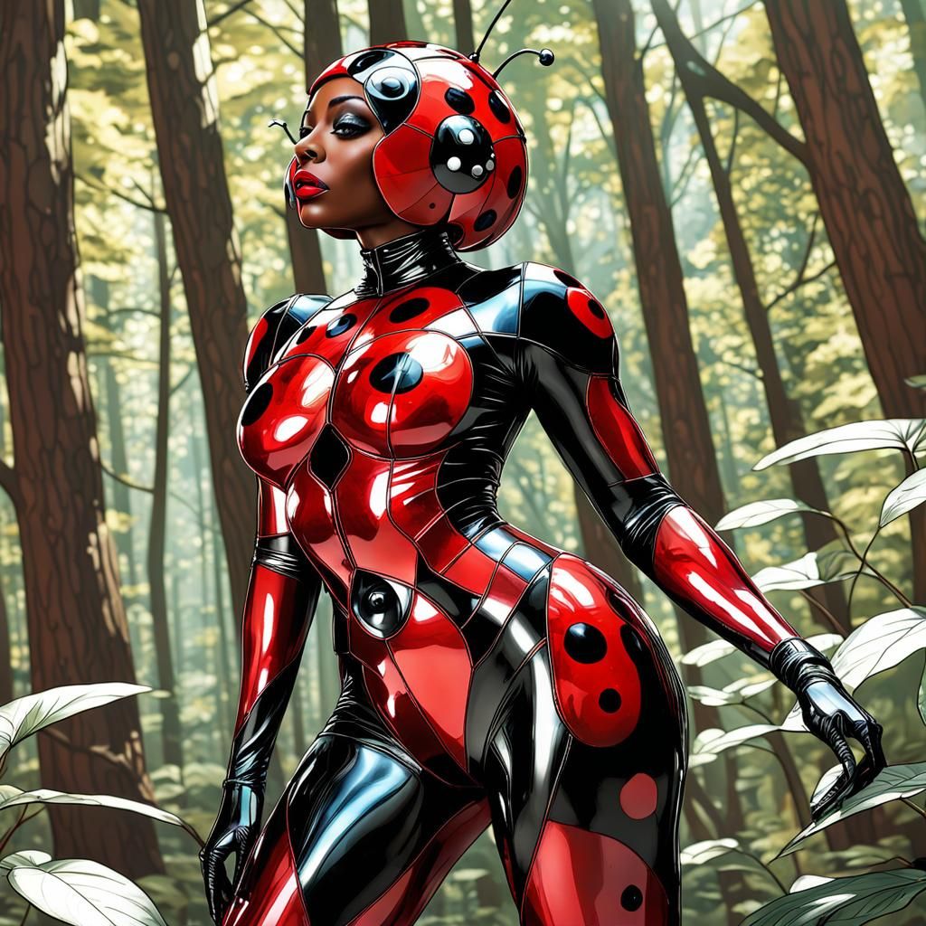 Metallic Ladybug in Stained Glass Forest