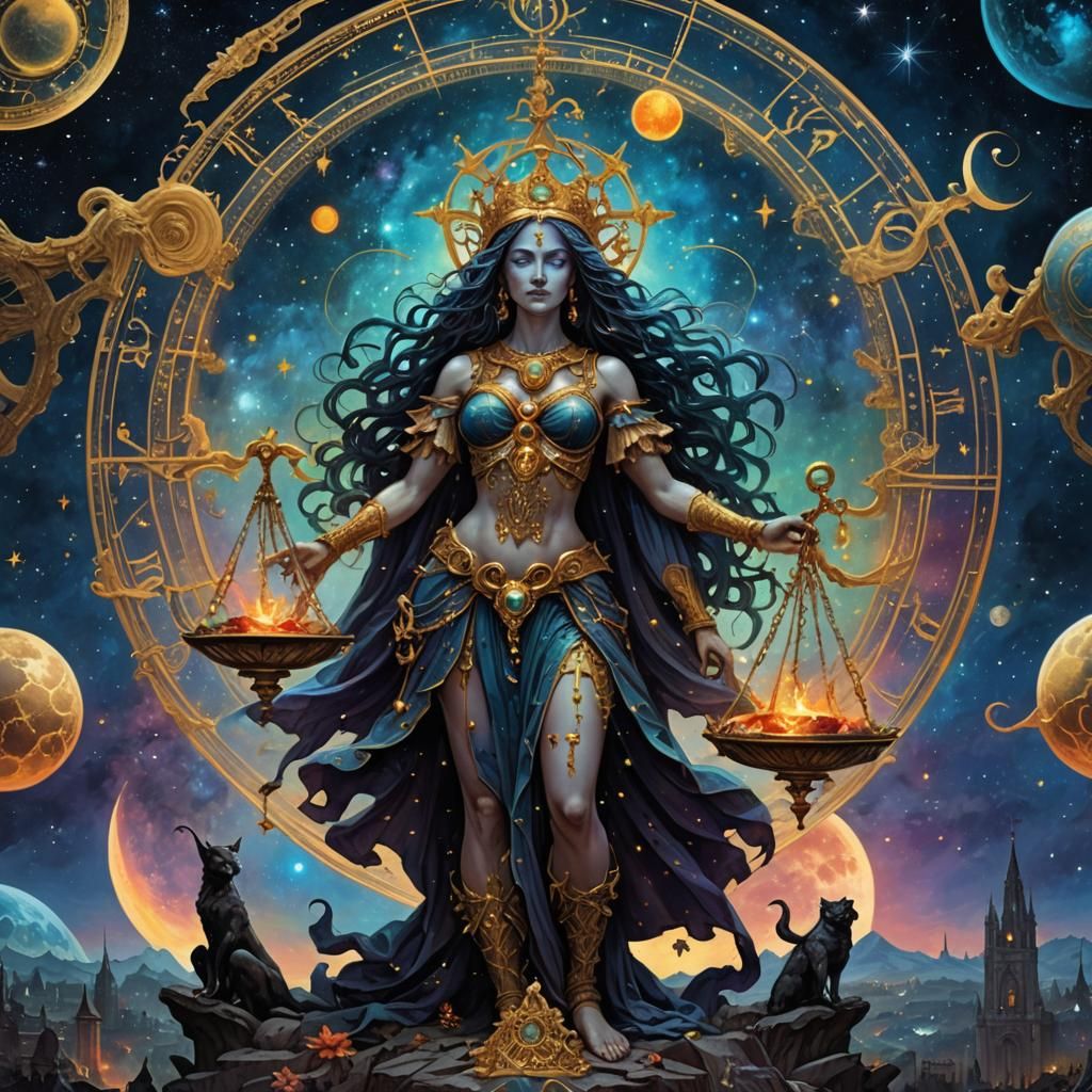 Libra Goddess of Balance in Gothic Horror Style