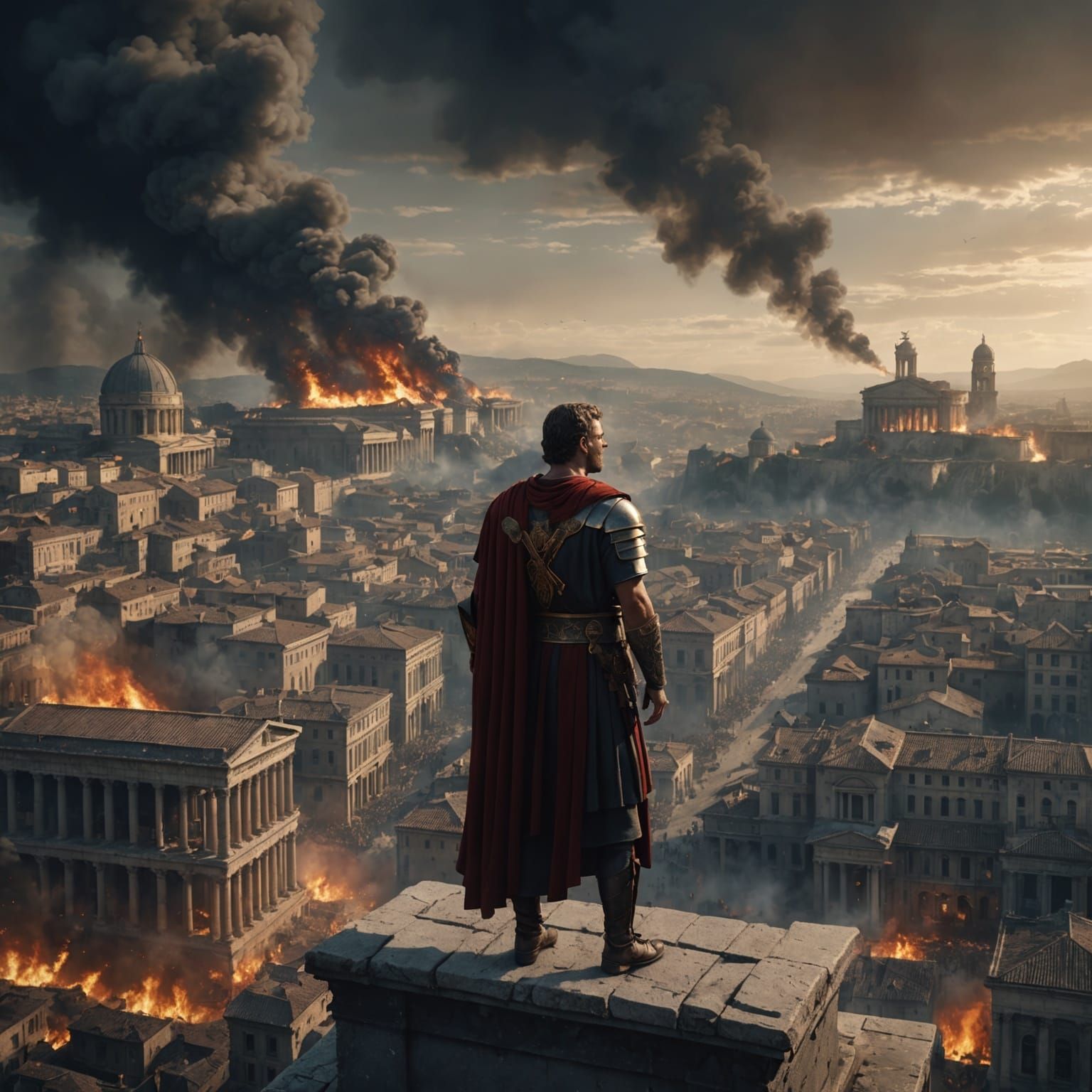 Epic Roman Emperor Overlooks Burning City