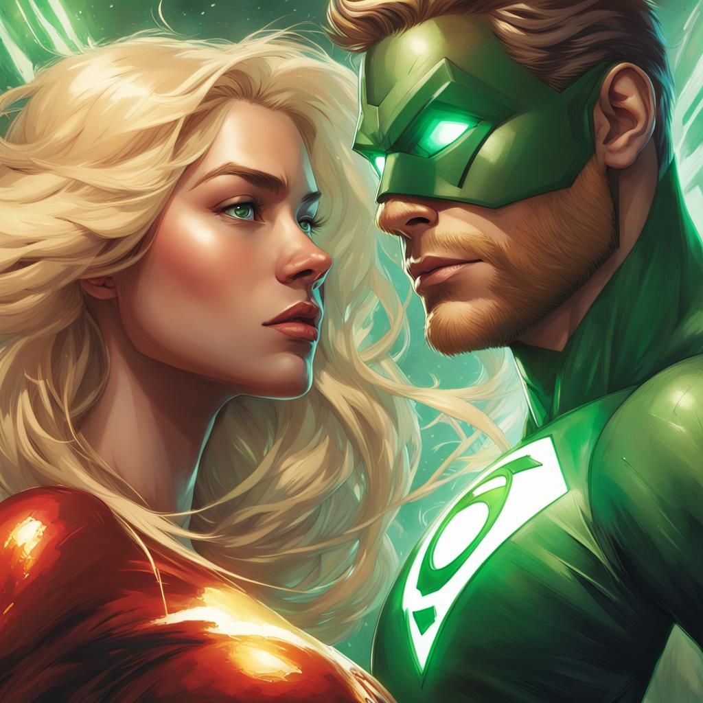 Flash Girl and Green Lantern Portrait in Comic Style
