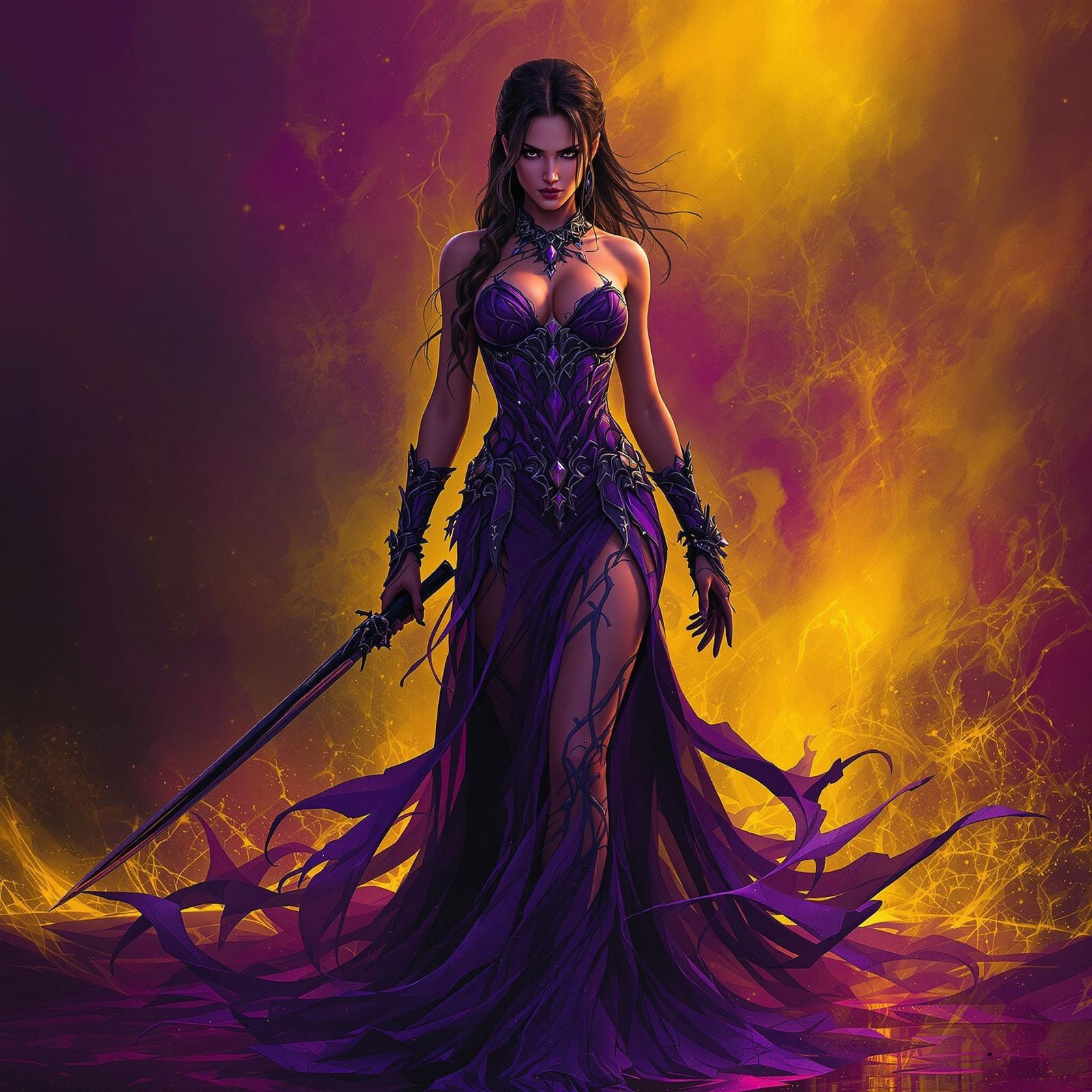 Lara Croft in Elegant Gown: Dark Fantasy Art