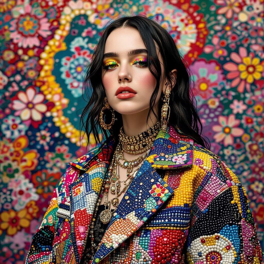 Billy Eilish Mosaic Portrait in Pop Art Style