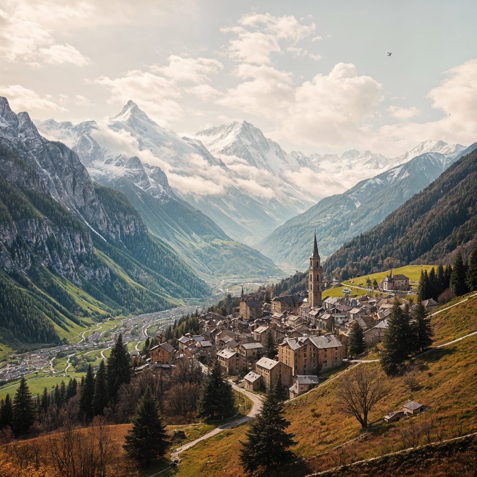 Bird's-Eye View of Tiny Village in French Alps