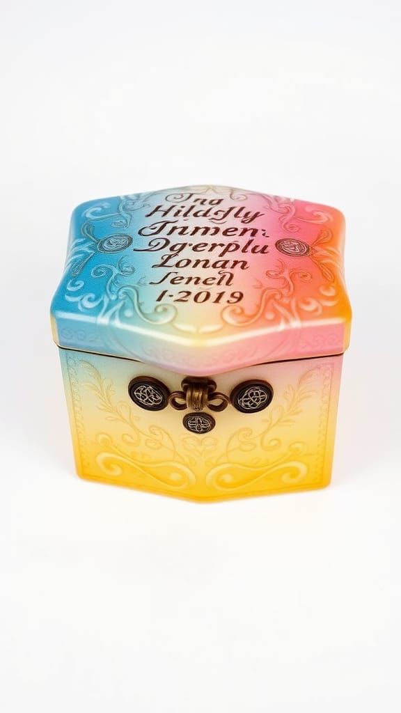 Art Nouveau Jewelry Box with Embossed Surface and Ombre Colo...