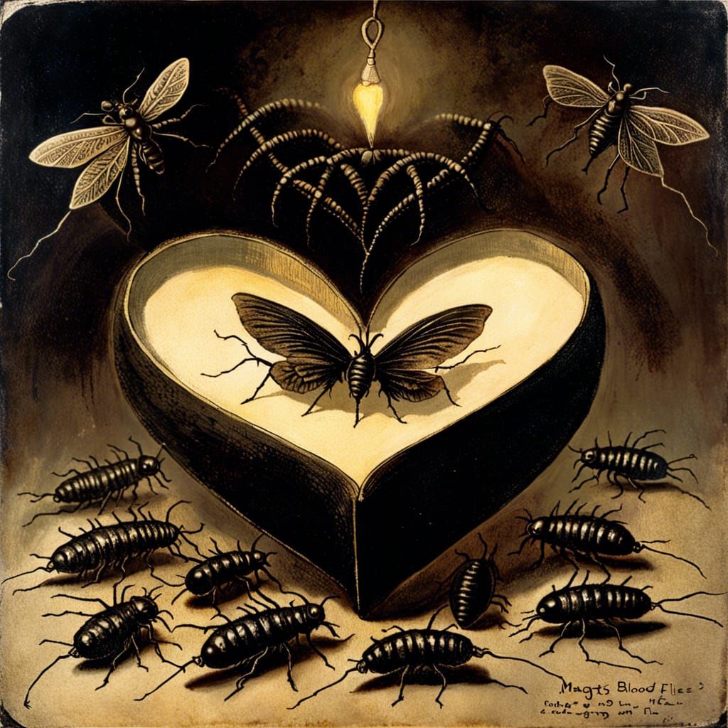 Macabre Valentine Maggots in Gothic Horror Style