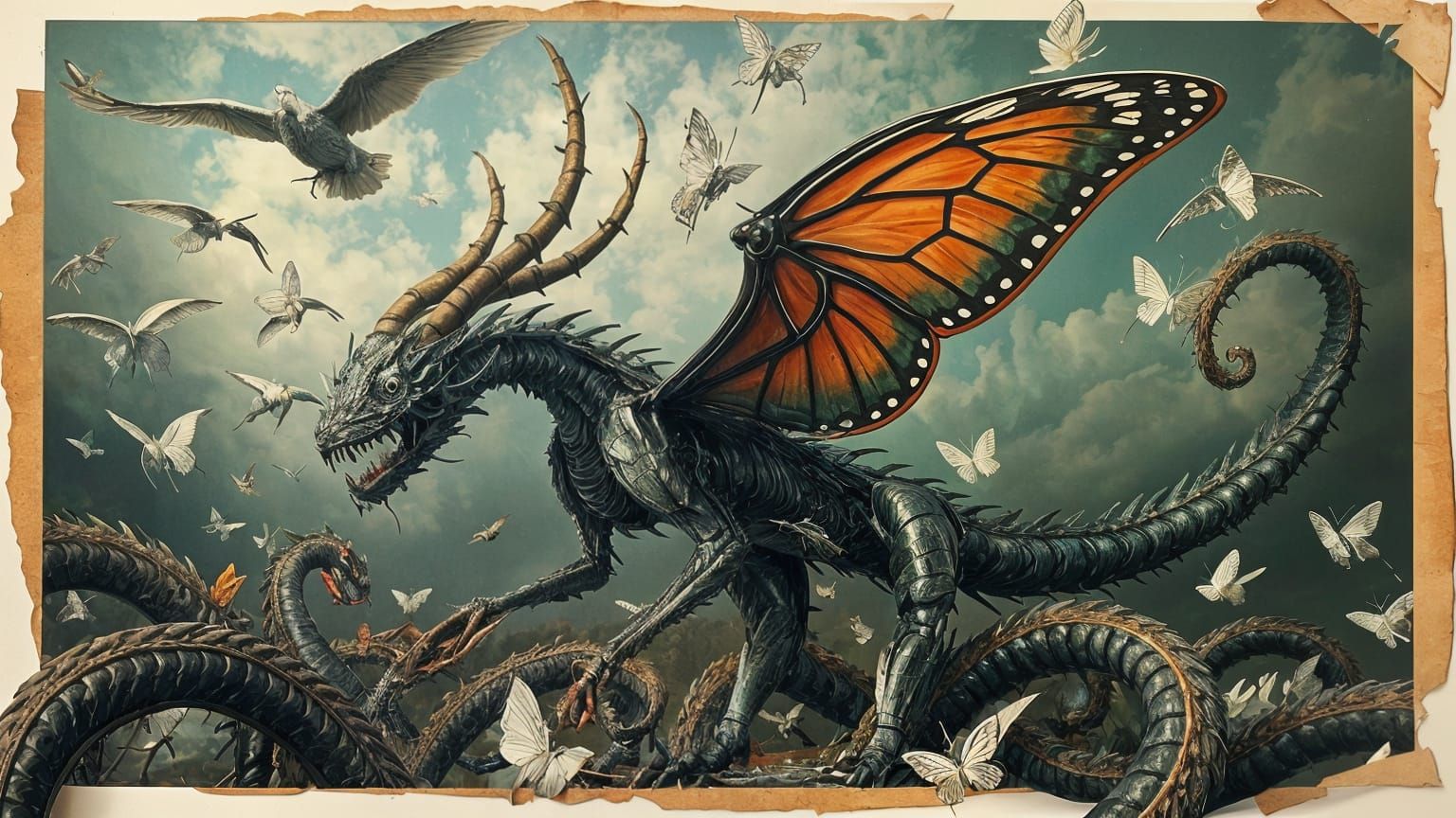 Surrealist Vegetal Dragon Cyborg Sculpture