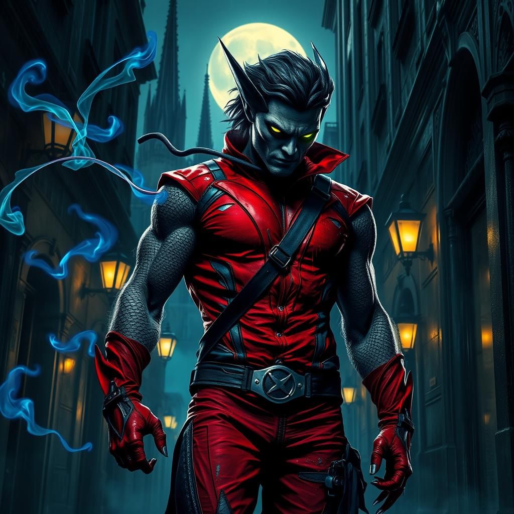 Nightcrawler in Dark Alley: Hyper-Realistic Cinematic Illust...