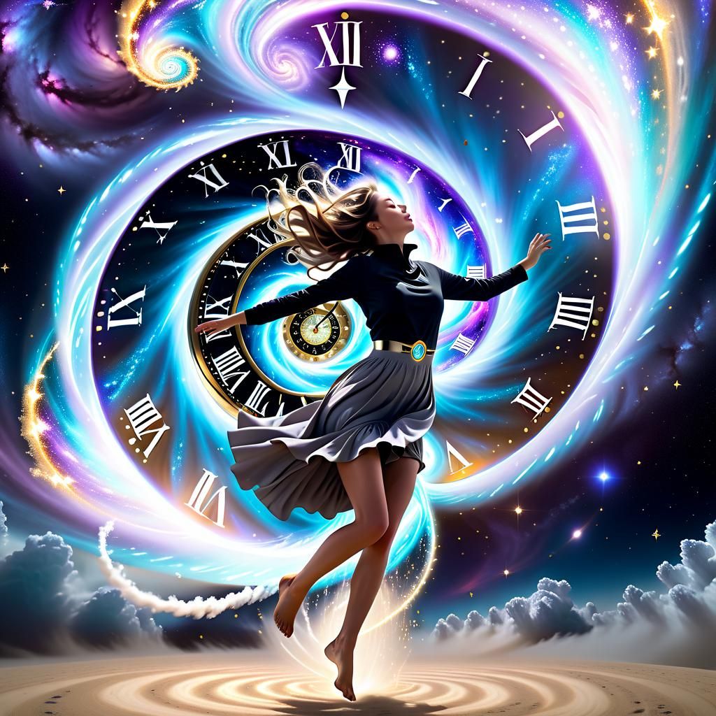 Woman Falling Through Galactic Time Portal
